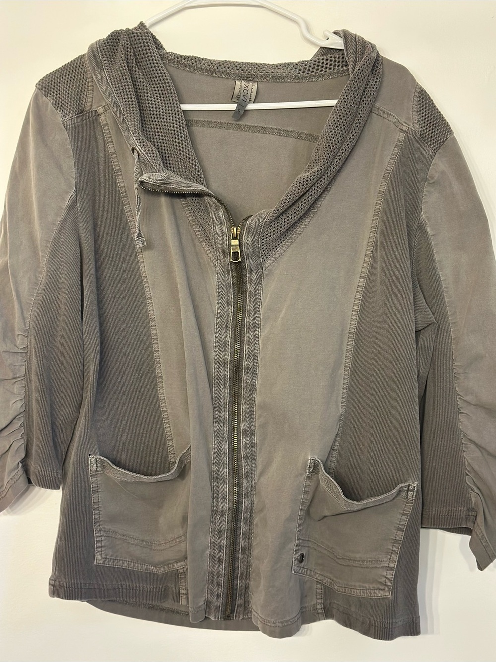 XCVI Gray Mixed Media Zip Front Jacket Cardigan Size XL